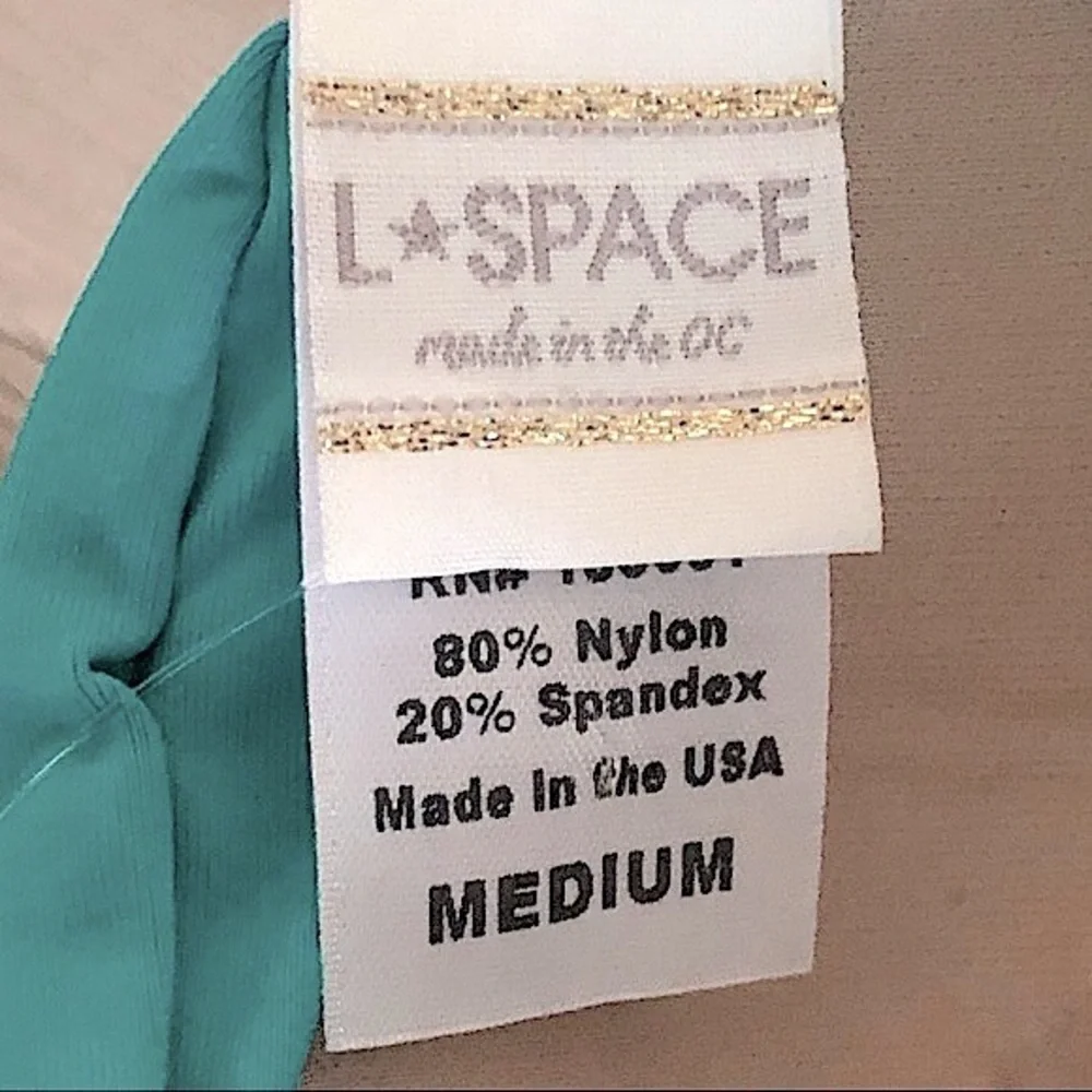 L*Space NWT Twist Colorblock Bandeau Bikini Top M Teal Pink Gold Lurex Strapless